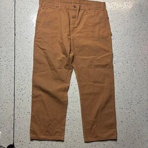 Dickies Carpenter Workwear Pants Brown Duck Canvas Utility Mens 44x32 Loose